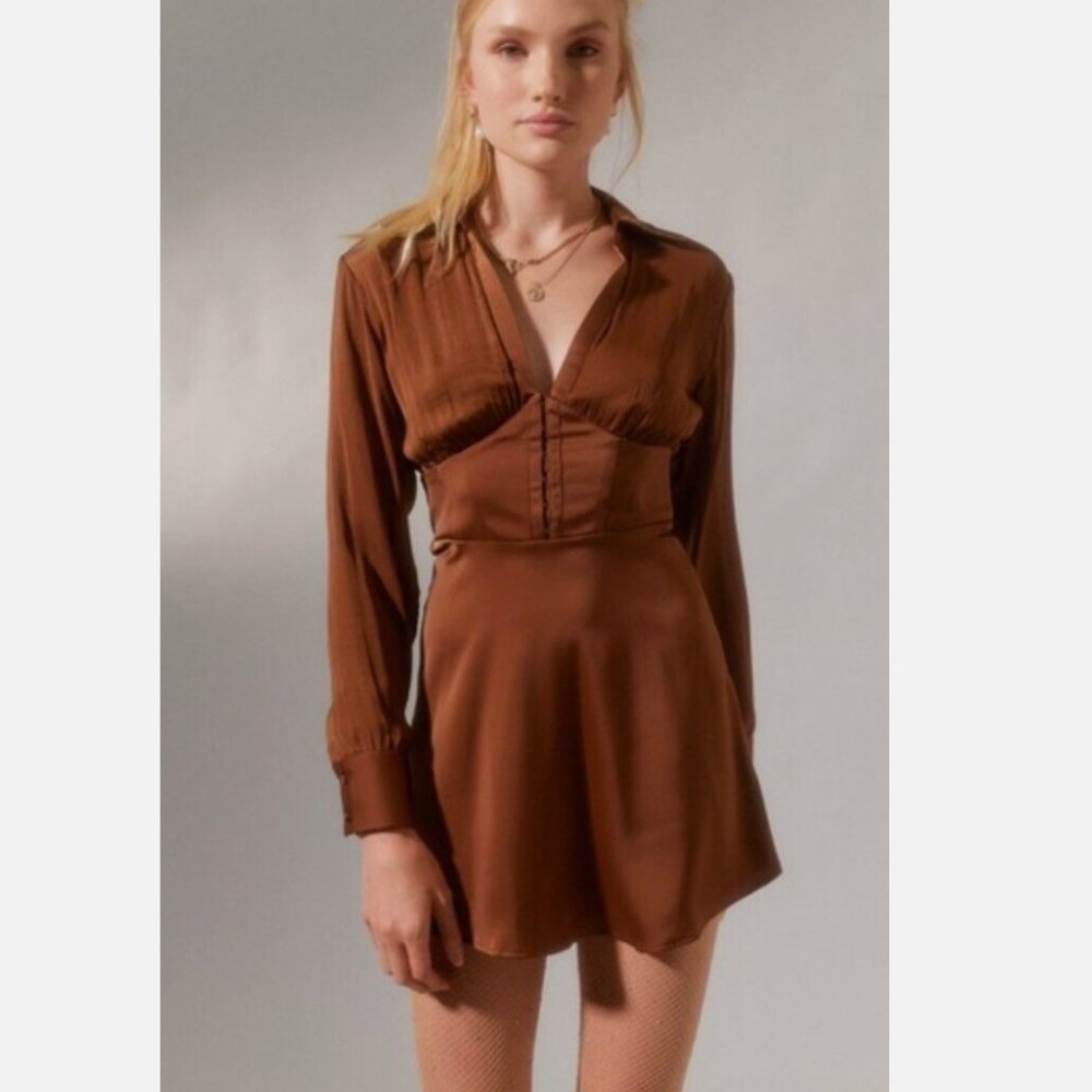 Urban Outfitters Phoebe Brown Corseted Shirt Dress